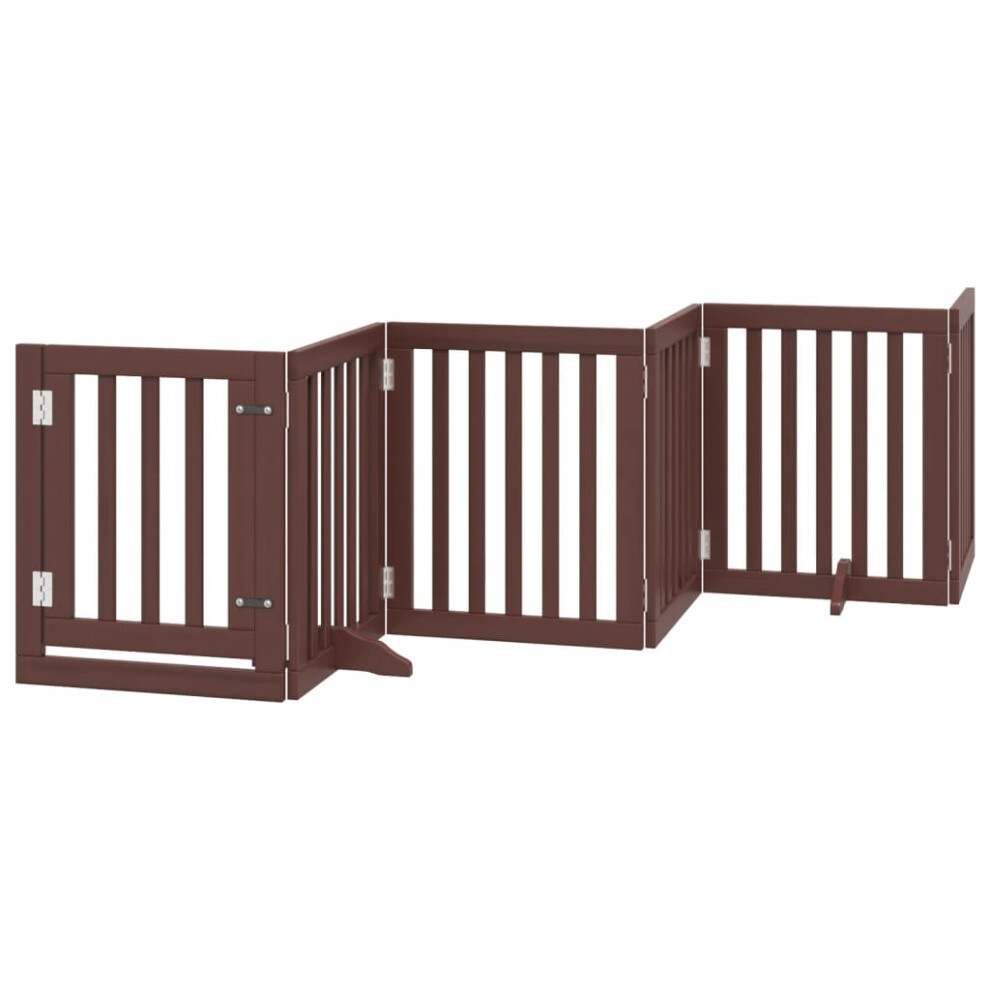 Vidaxl (Brown, 50 X 60 X 2 Cm/ 6 Pcs) Dog Gate With Door Foldable Pet Gate Dog Fence Pet Barrier Poplar Wood