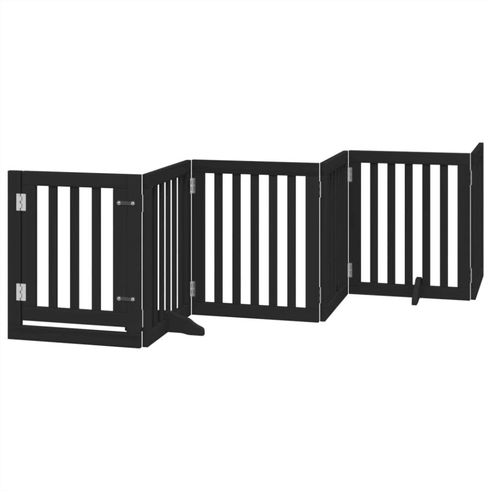 Vidaxl (Black, 50 X 60 X 2 Cm/ 6 Pcs) Dog Gate With Door Foldable Pet Gate Dog Fence Pet Barrier Poplar Wood