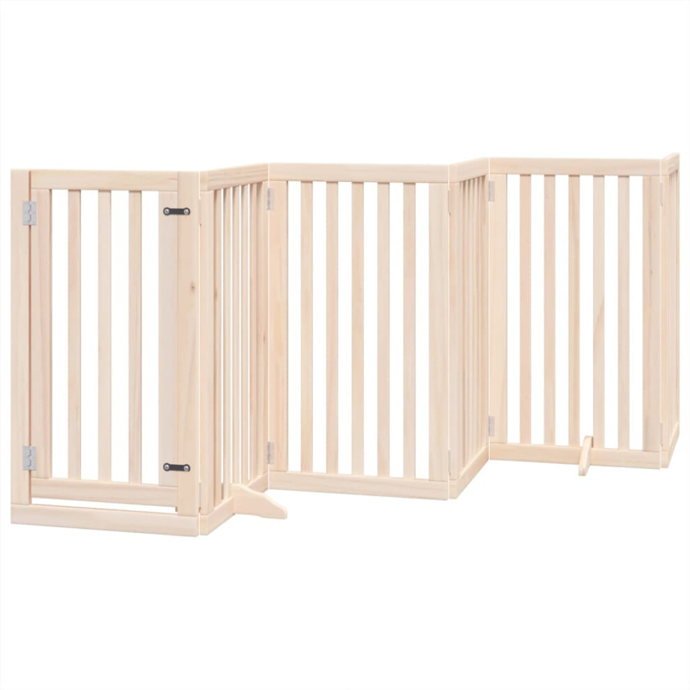 Vidaxl (Natural, 50 X 90 X 2 Cm/ 6 Pcs) Dog Gate With Door Foldable Pet Gate Dog Fence Pet Barrier Poplar Wood