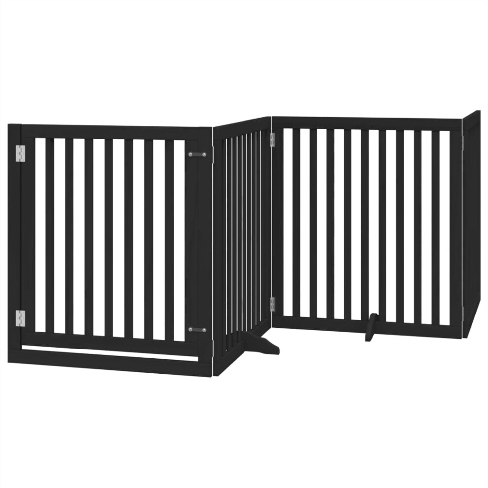 Vidaxl (Black, 80 X 90 X 2 Cm/ 4 Pcs) Dog Gate With Door Foldable Pet Gate Dog Fence Pet Barrier Poplar Wood