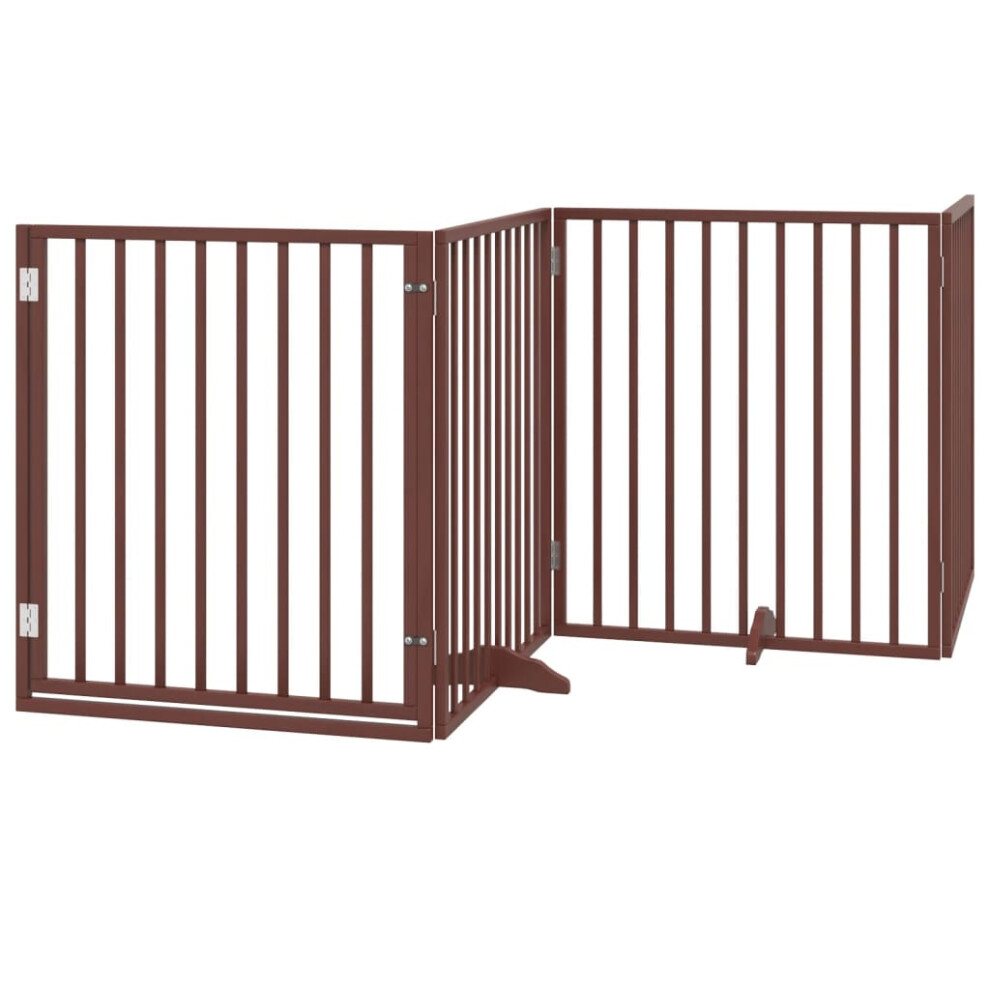 Vidaxl (Brown, 80 X 90 X 2 Cm/ 4 Pcs) Dog Gate With Door Foldable Dog Fence Pet Gate Pet Barrier Poplar Wood