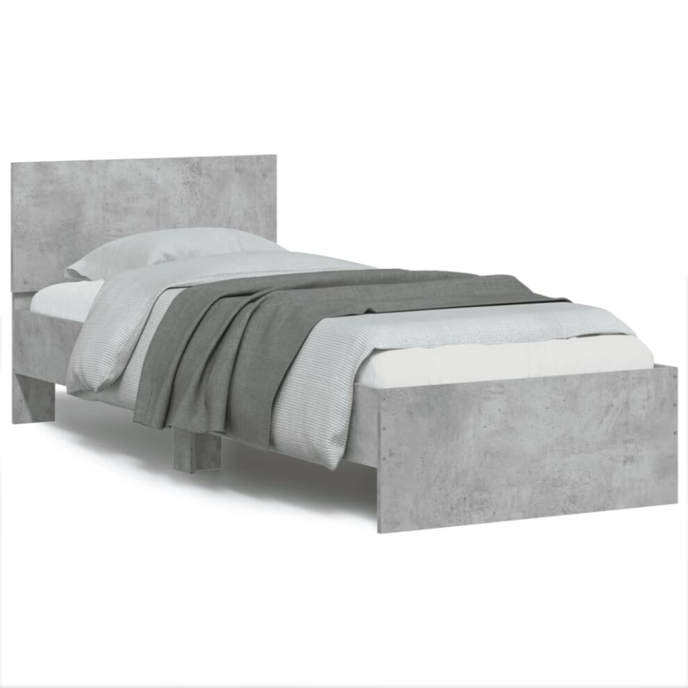 Vidaxl (Concrete Grey) Bed Frame With Headboard Bedroom Bed Base Mattress Foundation Bedstead