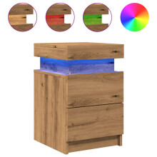 (artisian oak, 2 pcs) vidaXL Bedside Cabinets with LED Bed Table 2 pcs Artisian Oak Engineered Wood