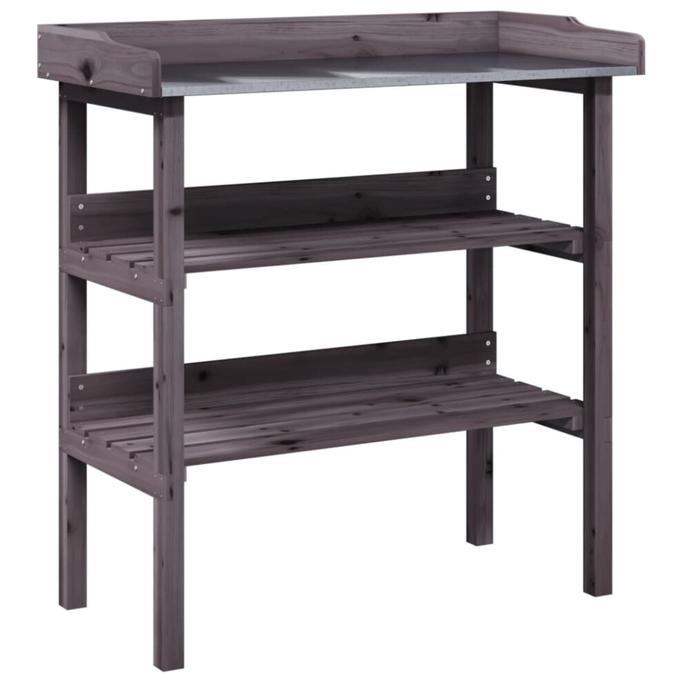 Vidaxl (Grey) Plant Table With Shelves Plant Stand Table Flower Stand Solid Wood Fir