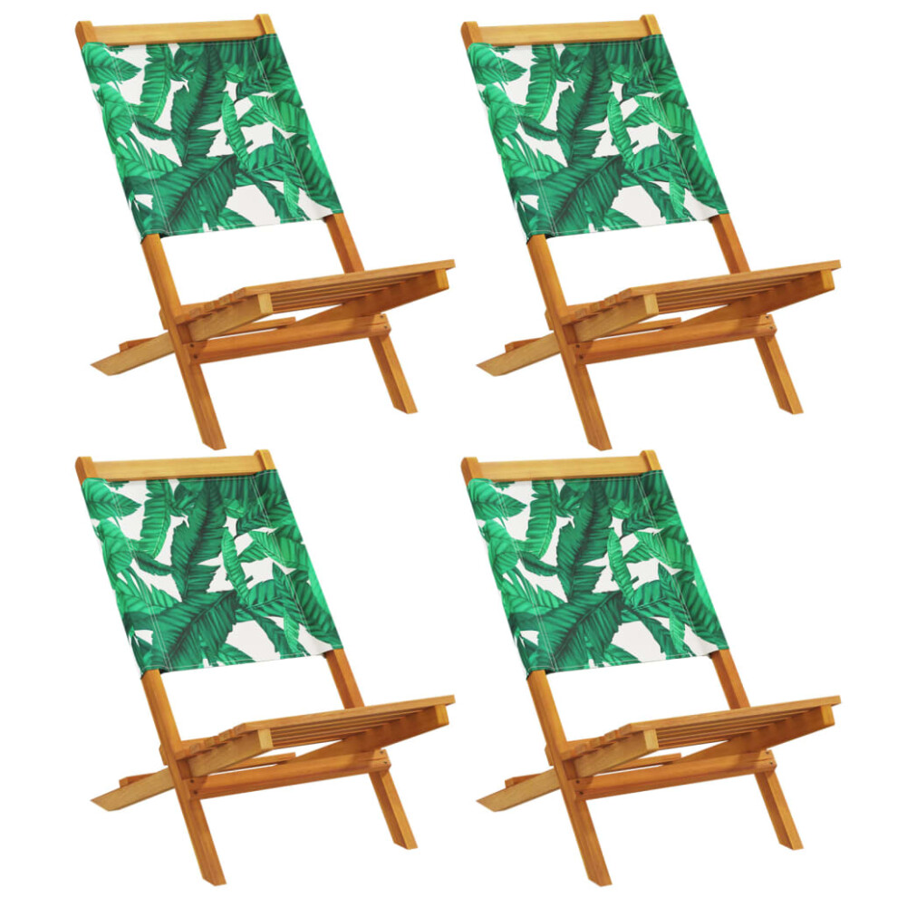 Vidaxl (Leaf Pattern) Garden Chairs Seating 2 Pcs Cream White Solid Wood Acacia And Fabric