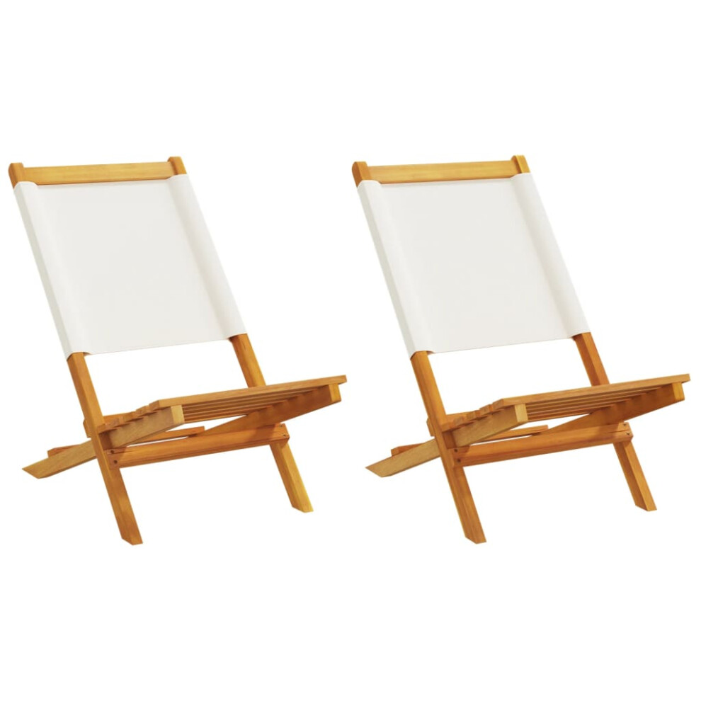 (cream) vidaXL Garden Chairs Seating 2 pcs Cream White Solid Wood Acacia and Fabric