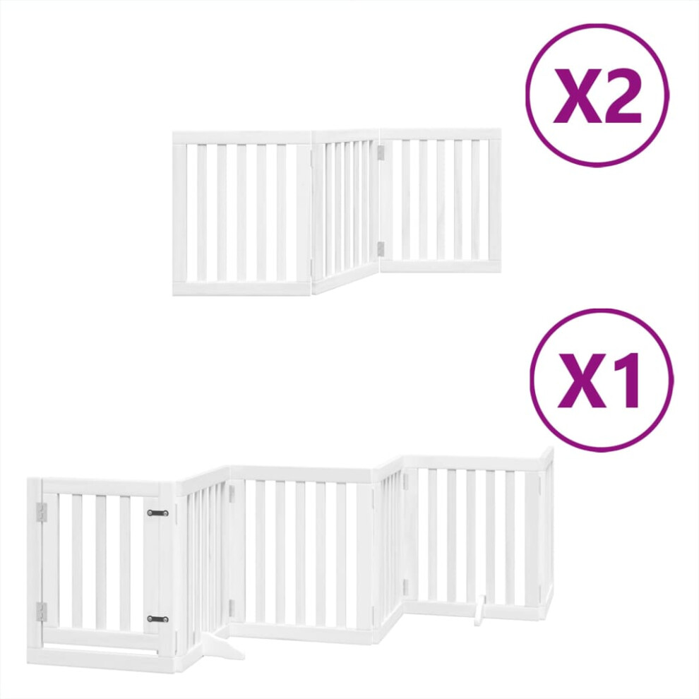 Vidaxl (White, 50 X 60 X 2 Cm/ 12 Pcs) Dog Gate With Door Foldable 9 Panels Dog Fence Pet Gate Poplar Wood