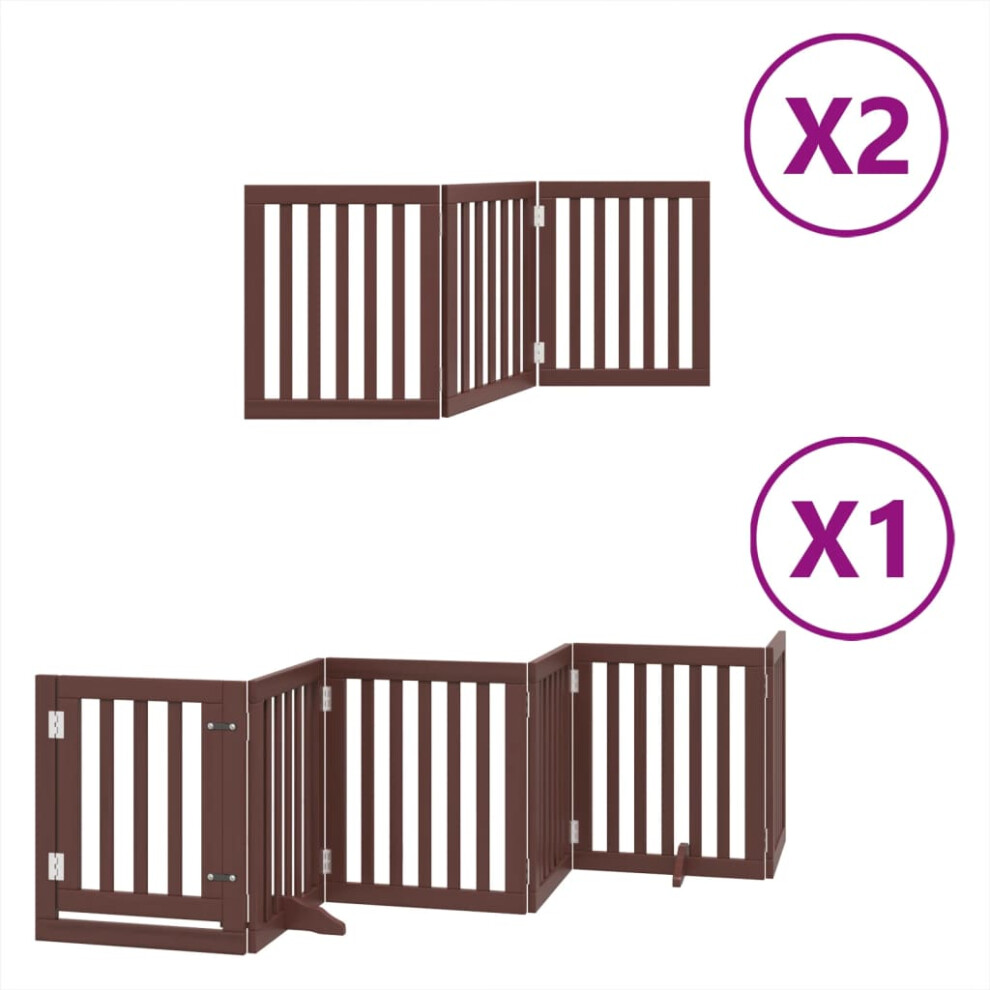 (brown, 50 x 60 x 2 cm/ 12 pcs) vidaXL Dog Gate with Door Foldable 9 Panels Dog Fence Pet Gate Poplar Wood