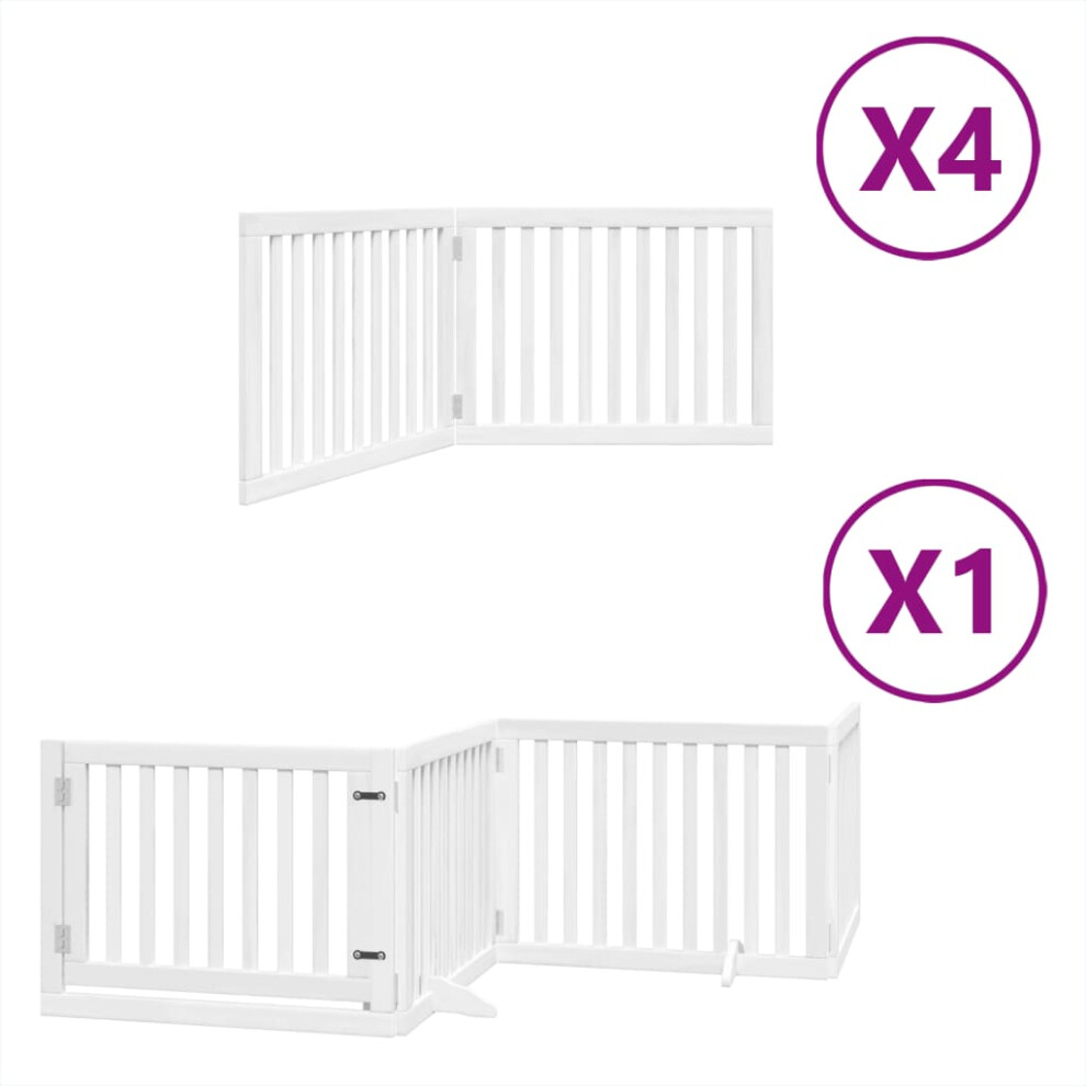 Vidaxl (White, 80 X 60 X 2 Cm/ 12 Pcs) Dog Gate With Door Foldable 9 Panels Dog Fence Pet Gate Poplar Wood
