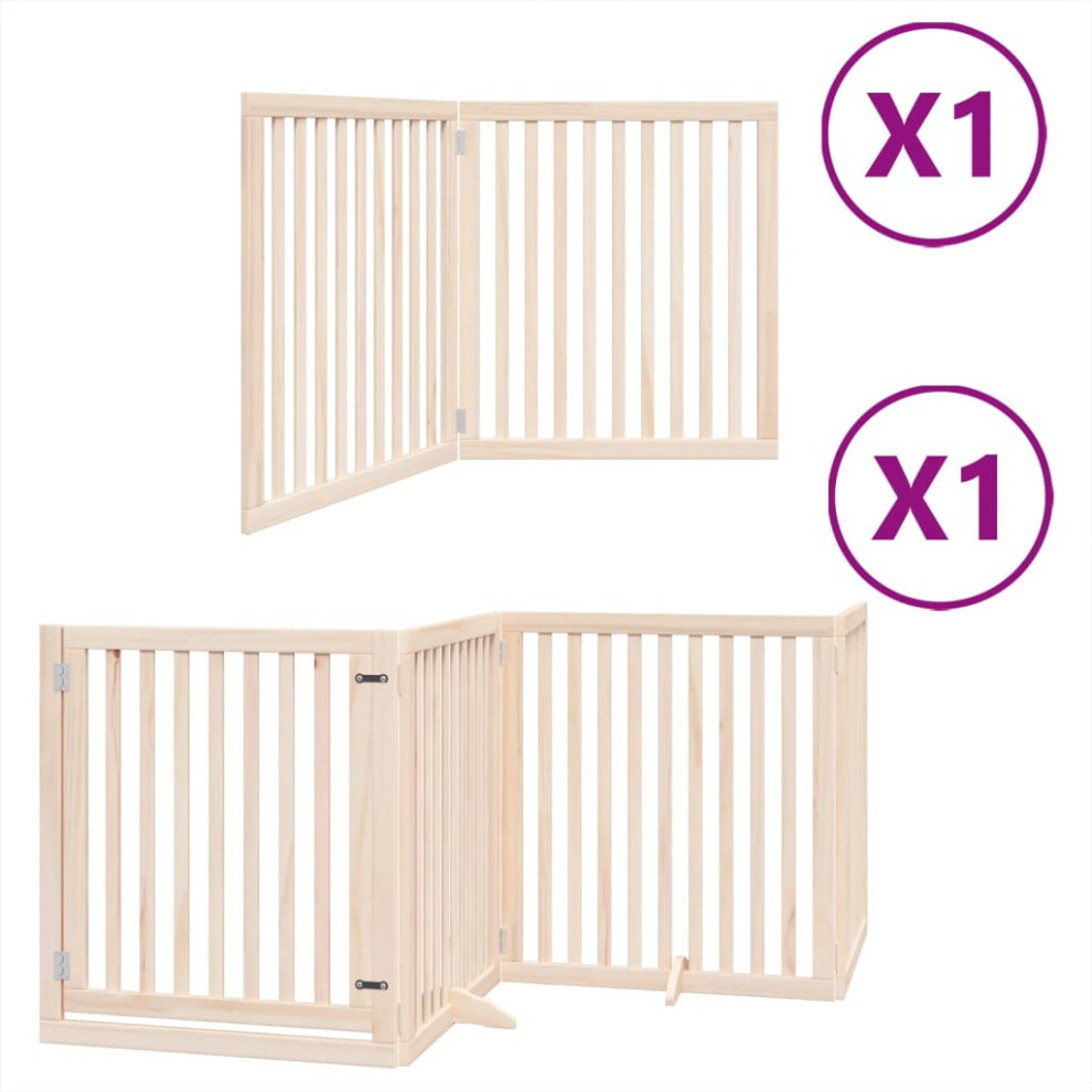 Vidaxl (Natural, 80 X 90 X 2 Cm/ 6 Pcs) Dog Gate With Door Foldable 9 Panels Dog Fence Pet Gate Poplar Wood