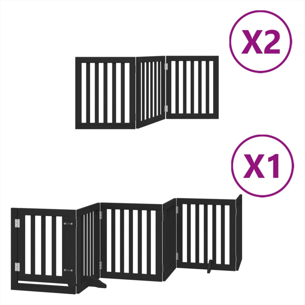 (black, 50 x 60 x 2 cm/ 12 pcs) vidaXL Dog Gate with Door Foldable 9 Panels Dog Fence Pet Gate Poplar Wood