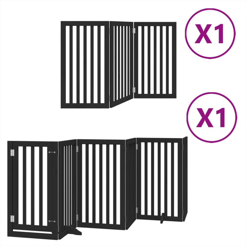 Vidaxl (Black, 50 X 90 X 2 Cm/ 9 Pcs) Dog Gate With Door Foldable 9 Panels Dog Fence Pet Gate Poplar Wood