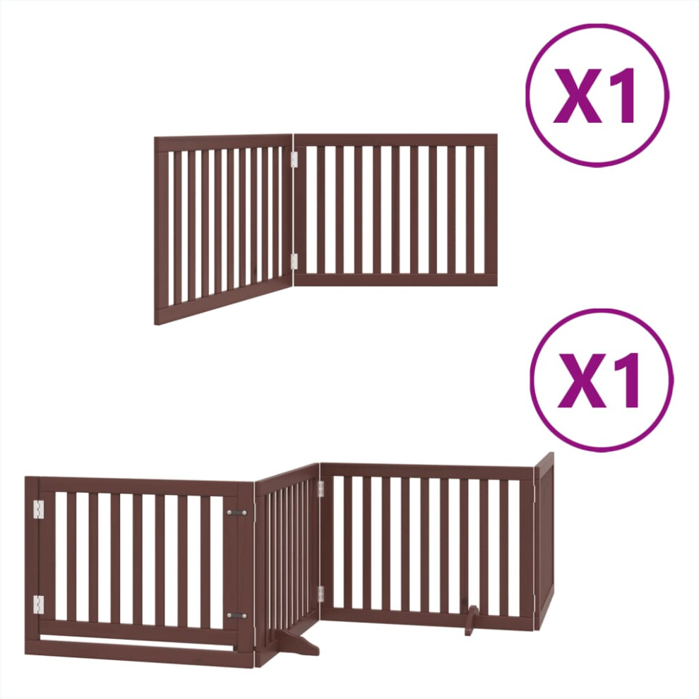 Vidaxl (Brown, 80 X 60 X 2 Cm/ 6 Pcs) Dog Gate With Door Foldable 9 Panels Dog Fence Pet Gate Poplar Wood