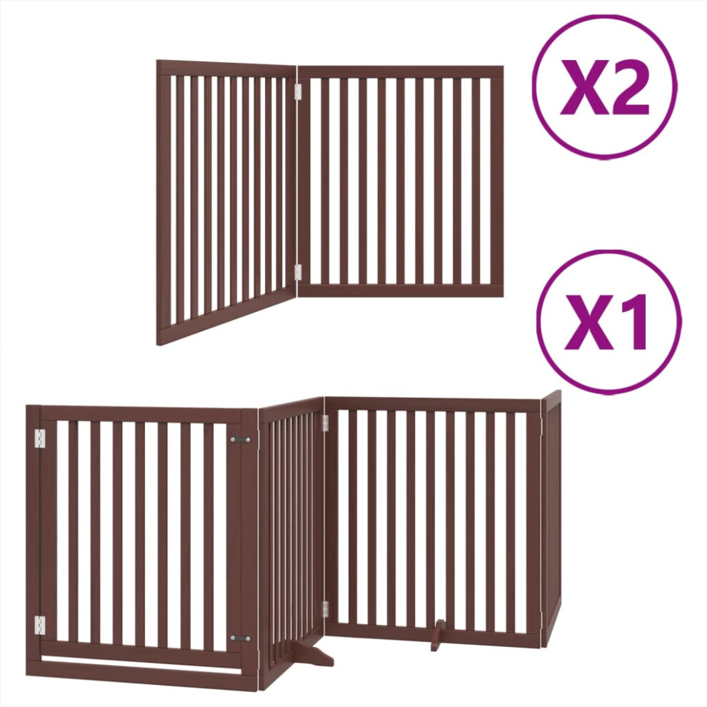 Vidaxl (Brown, 80 X 90 X 2 Cm/ 8 Pcs) Dog Gate With Door Foldable 9 Panels Dog Fence Pet Gate Poplar Wood