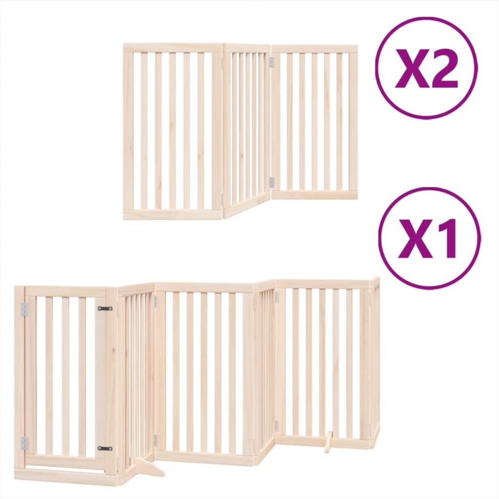Vidaxl (Natural, 50 X 90 X 2 Cm/ 12 Pcs) Dog Gate With Door Foldable 9 Panels Dog Fence Pet Gate Poplar Wood