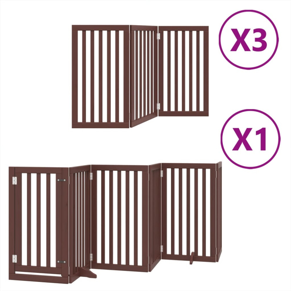 Vidaxl (Brown, 50 X 90 X 2 Cm/ 15 Pcs) Dog Gate With Door Foldable 9 Panels Dog Fence Pet Gate Poplar Wood