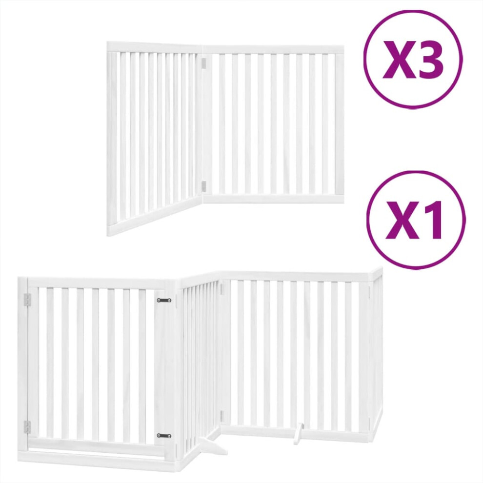 Vidaxl (White, 80 X 90 X 2 Cm/ 10 Pcs) Dog Gate With Door Foldable 9 Panels Dog Fence Pet Gate Poplar Wood