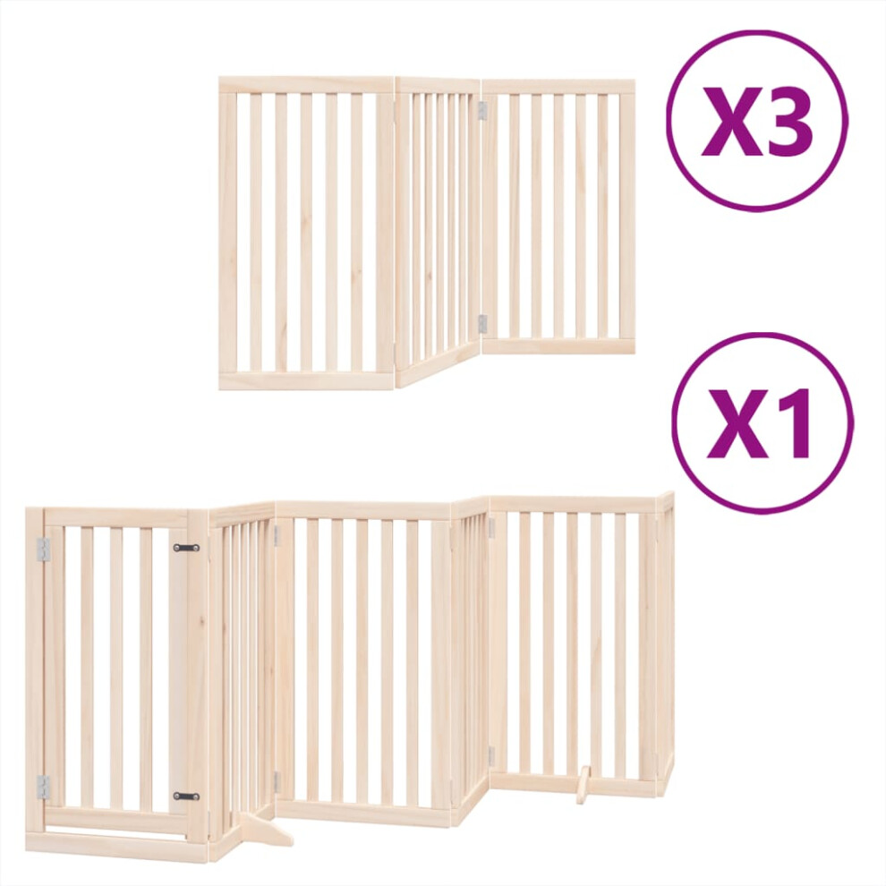Vidaxl (Natural, 50 X 90 X 2 Cm/ 15 Pcs) Dog Gate With Door Foldable 9 Panels Dog Fence Pet Gate Poplar Wood