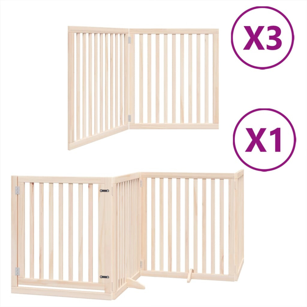 Vidaxl (Natural, 80 X 90 X 2 Cm/ 10 Pcs) Dog Gate With Door Foldable 9 Panels Dog Fence Pet Gate Poplar Wood