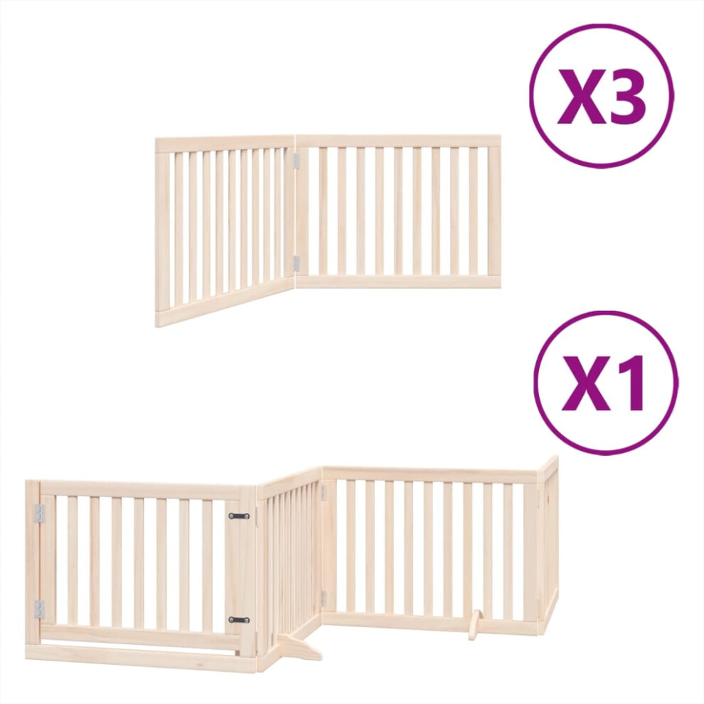 Vidaxl (Natural, 80 X 60 X 2 Cm/ 10 Pcs) Dog Gate With Door Foldable 9 Panels Dog Fence Pet Gate Poplar Wood