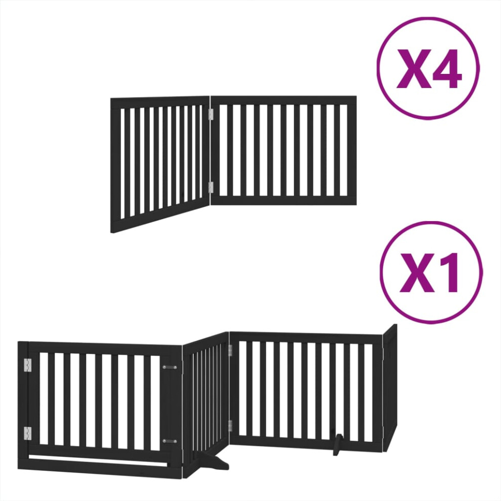 Vidaxl (Black, 80 X 60 X 2 Cm/ 12 Pcs) Dog Gate With Door Foldable 9 Panels Dog Fence Pet Gate Poplar Wood