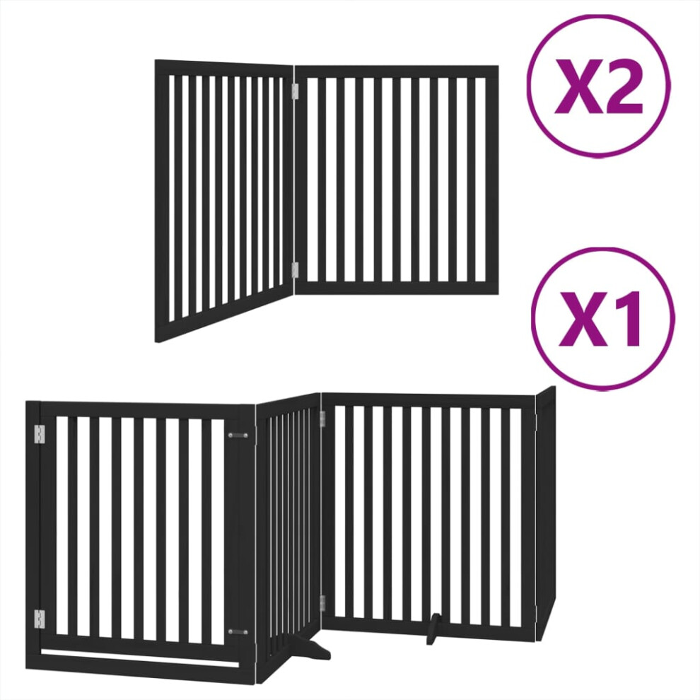 Vidaxl (Black, 80 X 90 X 2 Cm/ 8 Pcs) Dog Gate With Door Foldable 9 Panels Dog Fence Pet Gate Poplar Wood