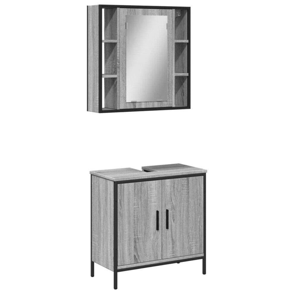 (grey sonoma) vidaXL Bathroom Furniture Set 2 Piece Mirror Cabinet Black Engineered Wood