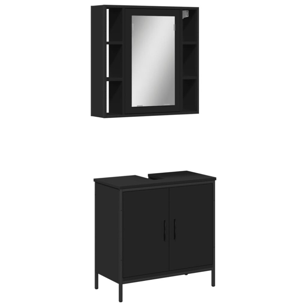 (black) vidaXL Bathroom Furniture Set 2 Piece Mirror Cabinet Black Engineered Wood