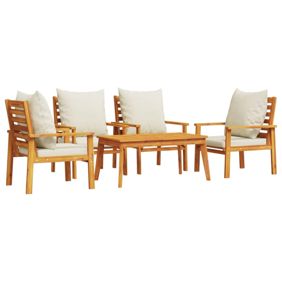 (brown and white, 4x chair + table) vidaXL Garden Lounge Set with Cushions Outdoor Lounge Set Solid Wood Acacia