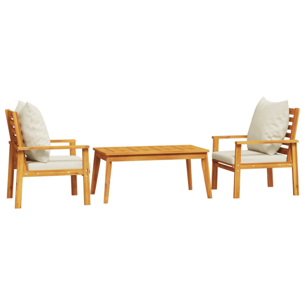 (brown and white, 2x chair + table) vidaXL Garden Lounge Set with Cushions Outdoor Lounge Set Solid Wood Acacia