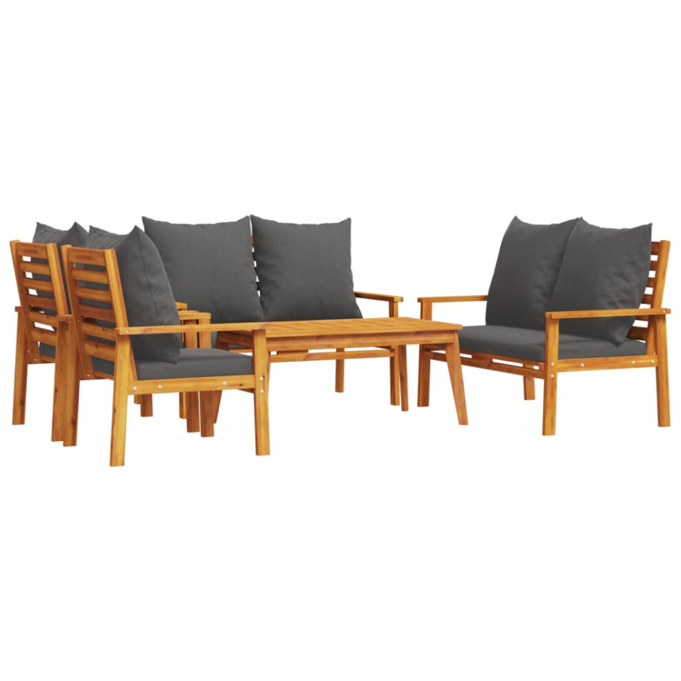 (brown and grey, 2x chair + 2x bench + table) vidaXL Garden Lounge Set with Cushions Outdoor Lounge Set Solid Wood Acacia