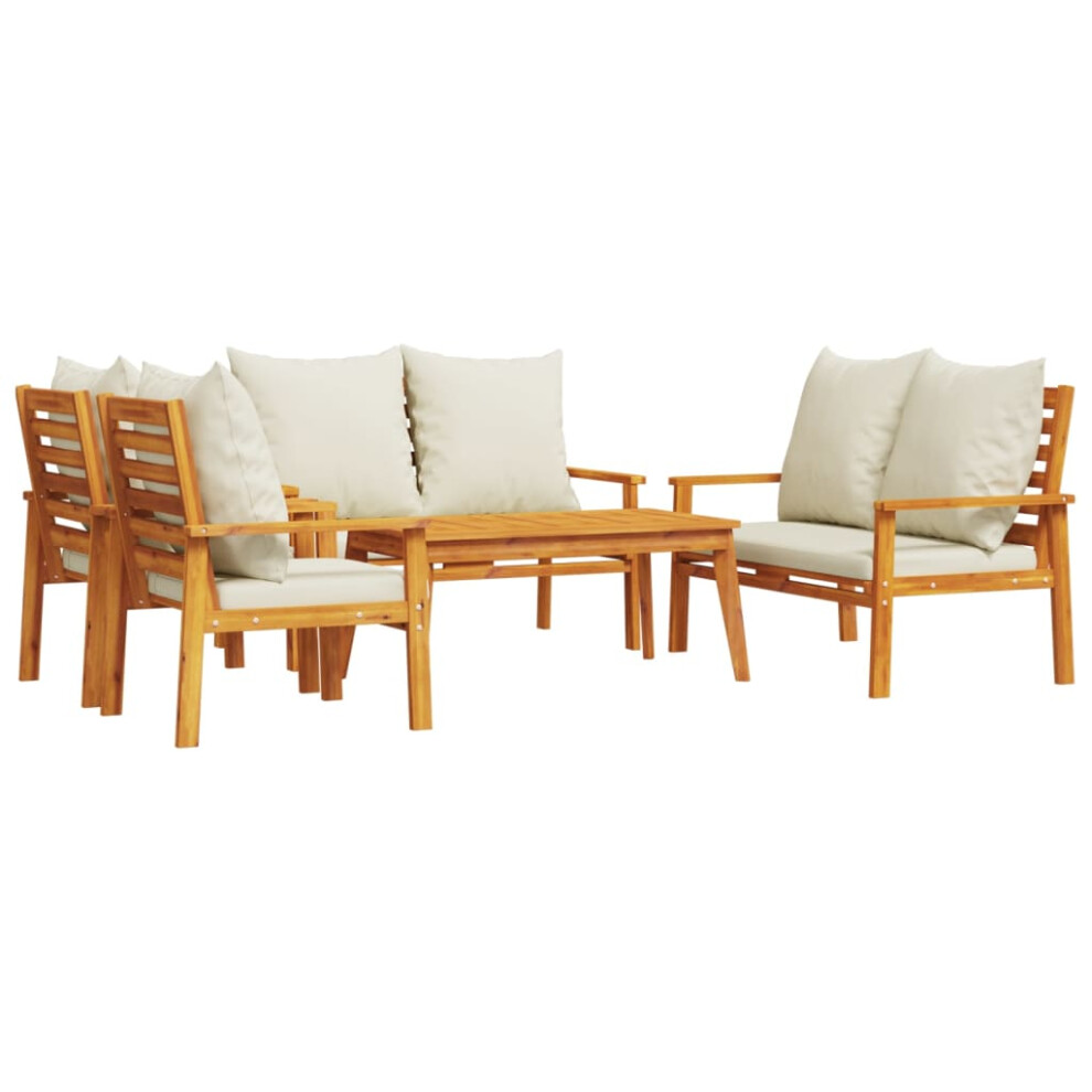 (brown and white, 2x chair + 2x bench + table) vidaXL Garden Lounge Set with Cushions Outdoor Lounge Set Solid Wood Acacia