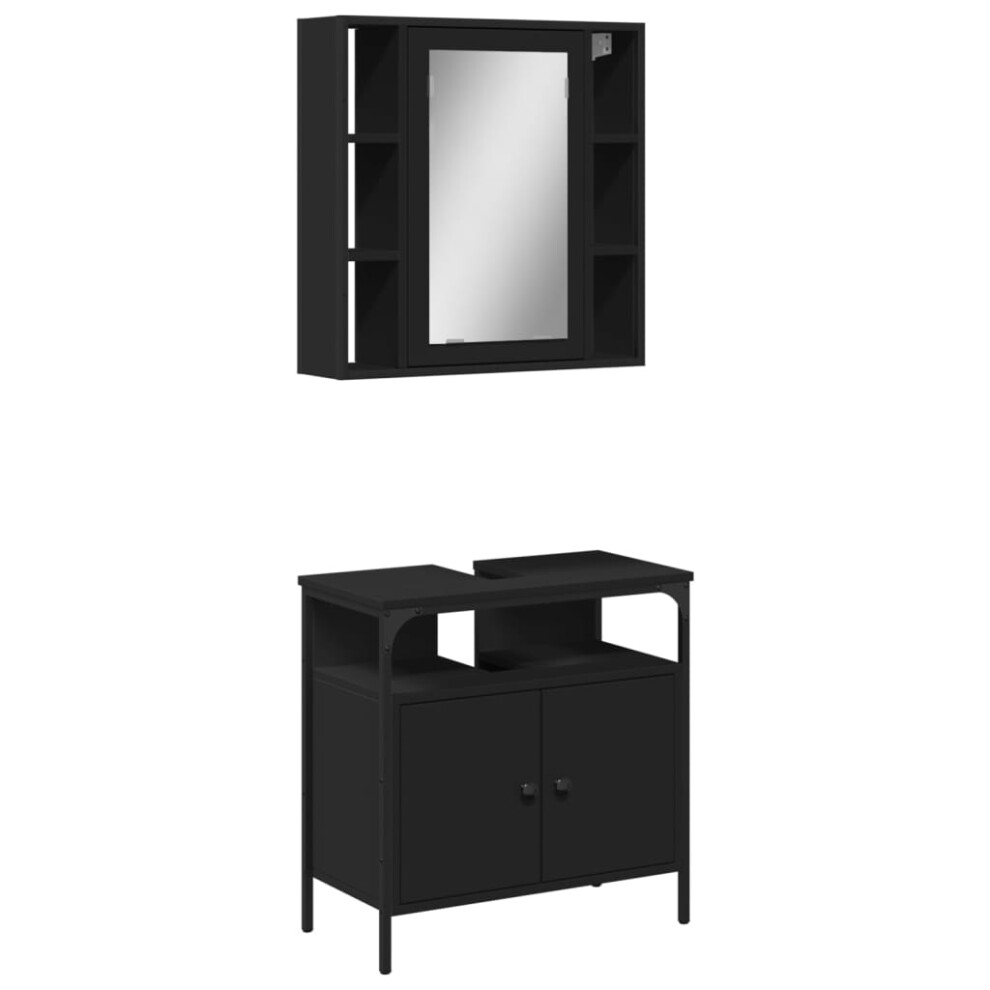 (black) vidaXL Bathroom Furniture Set 2 Piece Mirror Cabinet Black Engineered Wood