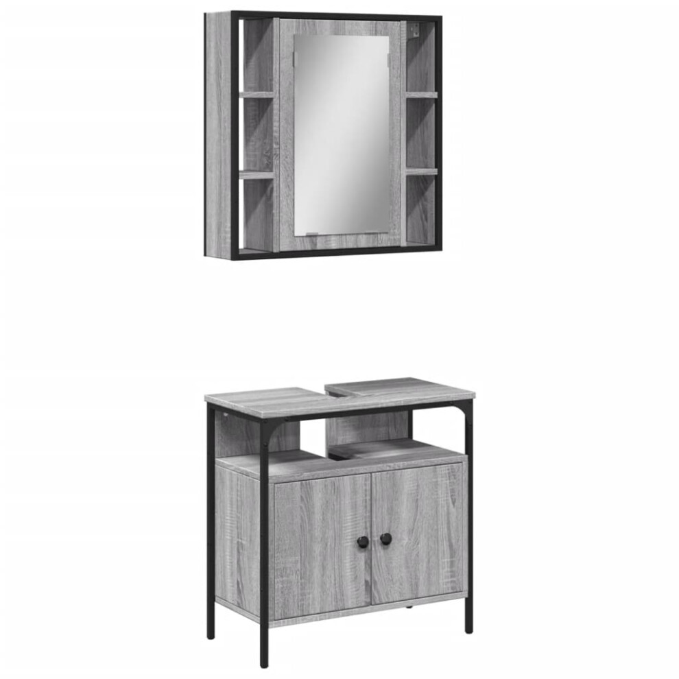 (grey sonoma) vidaXL Bathroom Furniture Set 2 Piece Mirror Cabinet Black Engineered Wood