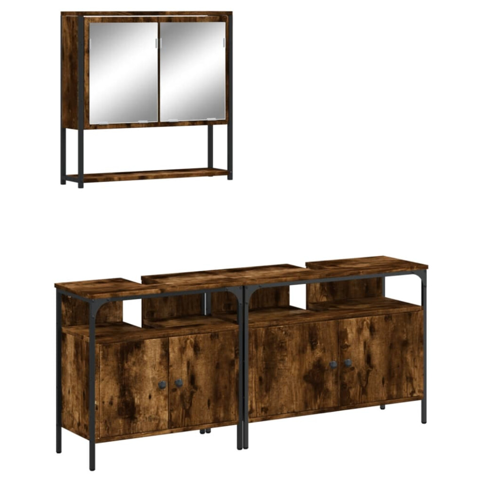 Vidaxl (Smoked Oak) Bathroom Furniture Set 3 Piece Sink Cabinet Smoked Oak Engineered Wood