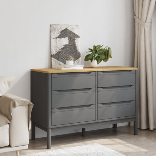 VidaXL vidaXL Kommode FLORO Grau Massivholz Kiefer 2