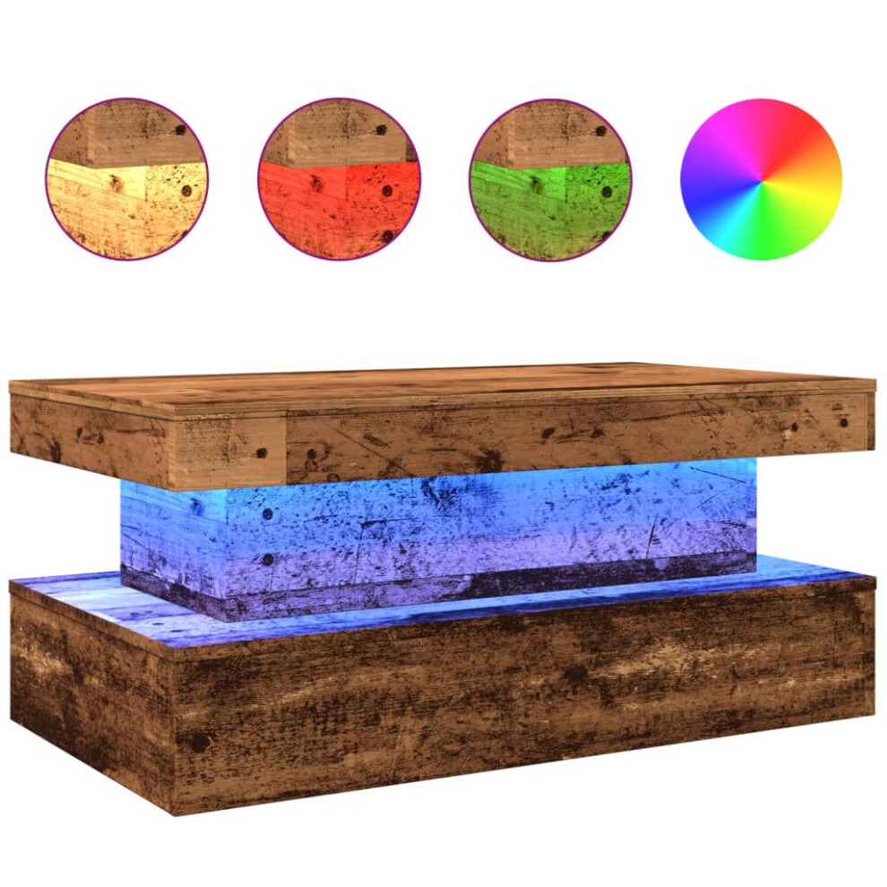 Vidaxl (Old Wood, 90 X 50 X 40 Cm) Coffee Table With Led Lights Hallway Accent End Table Side Sofa Table