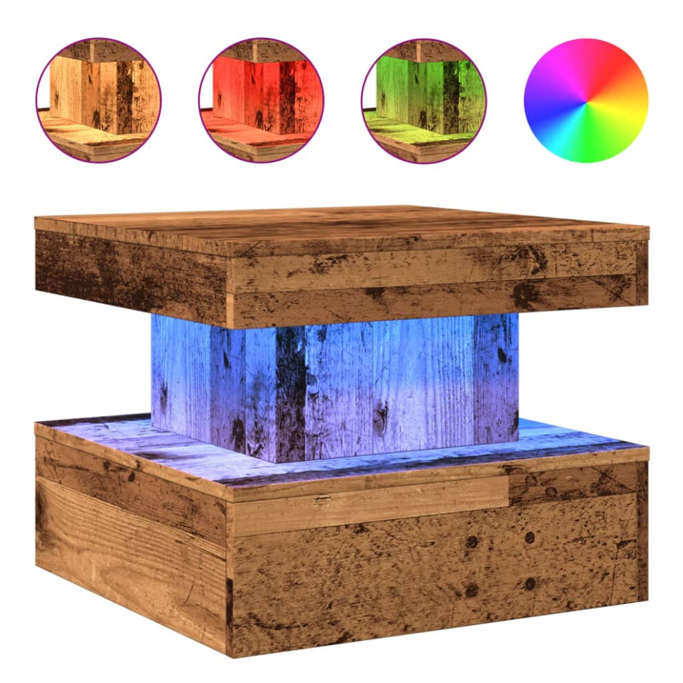 (old wood, 50 x 50 x 40 cm) vidaXL Coffee Table with LED Lights Hallway Accent End Table Side Sofa Table