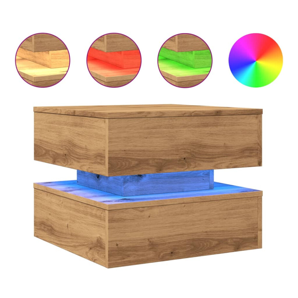 (artisian oak) vidaXL Coffee Table with LED Lights Accent End Table Tea Side Table Old Wood