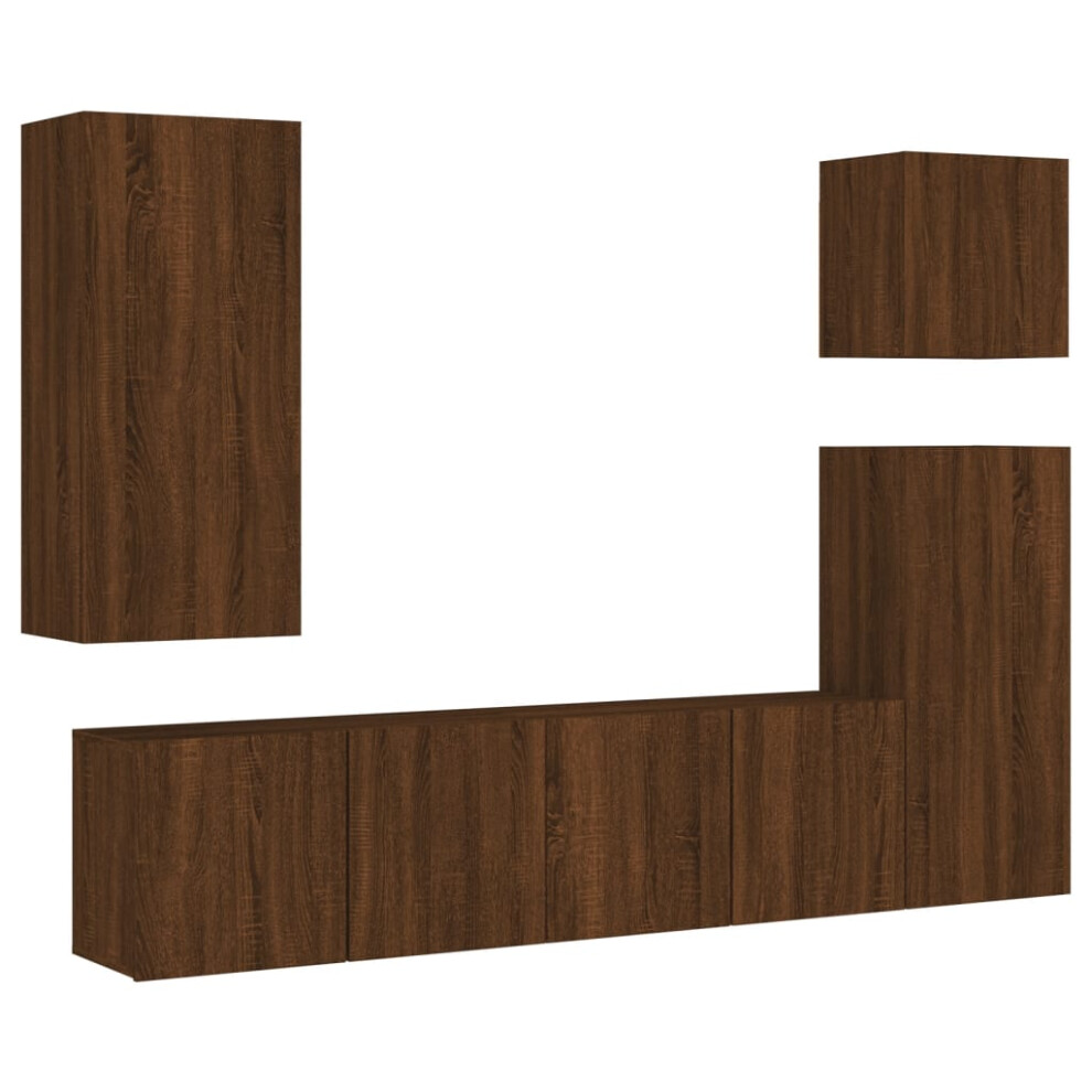 (brown oak) vidaXL TV Wall Units 5 Piece Floating TV Unit Cabinet White Engineered Wood