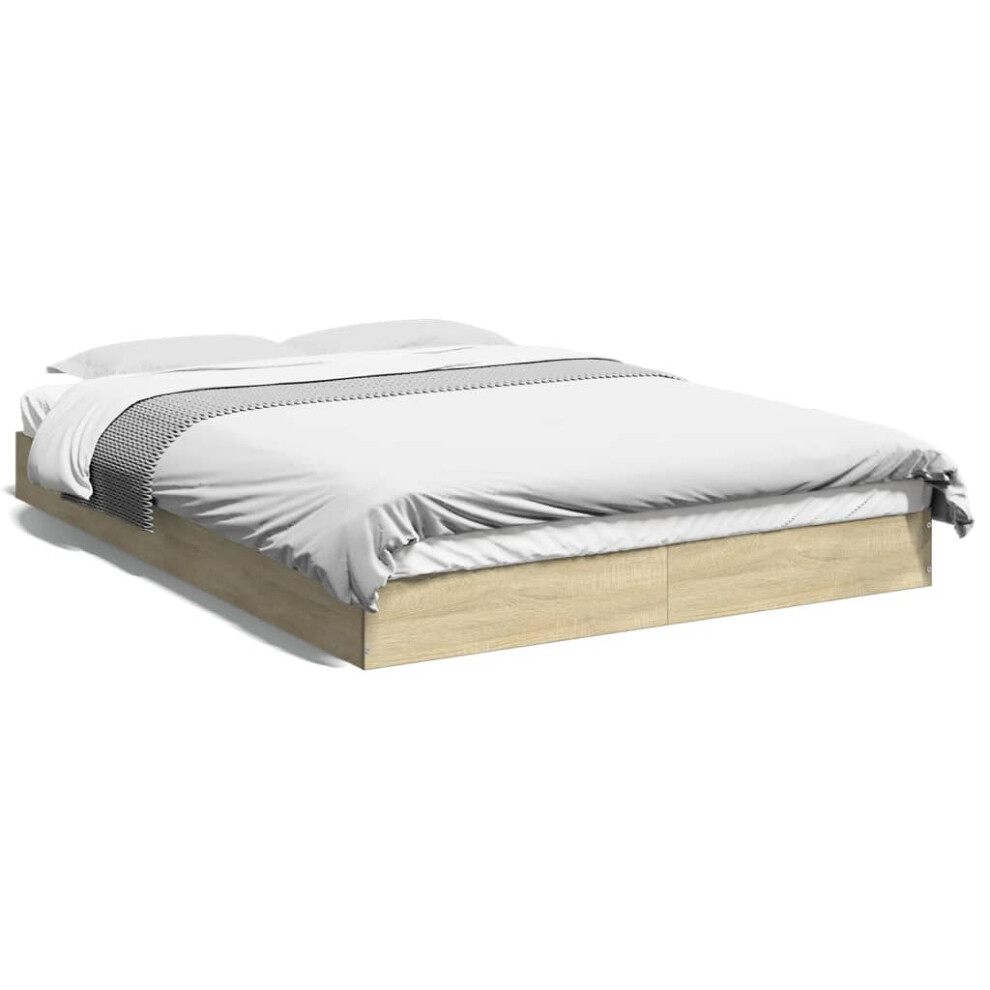 Vidaxl (Sonoma Oak, 140 X 200 Cm/ 17 Cm) Bed Frame Home Bed Base Bedstead Brown Oak 140X190 Cm Engineered Wood