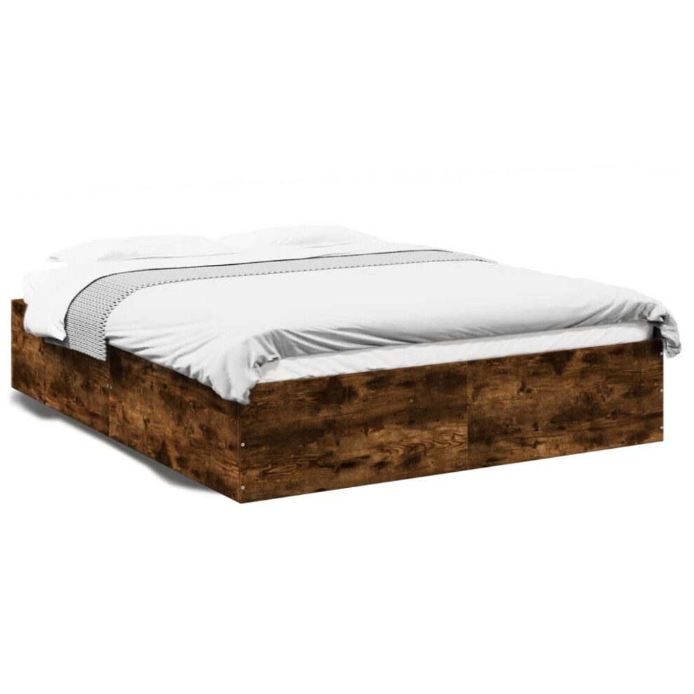 (smoked oak, 150 x 200 cm/ 35 cm) vidaXL Bed Frame Home Bed Base Bedstead Brown Oak 140x190 cm Engineered Wood