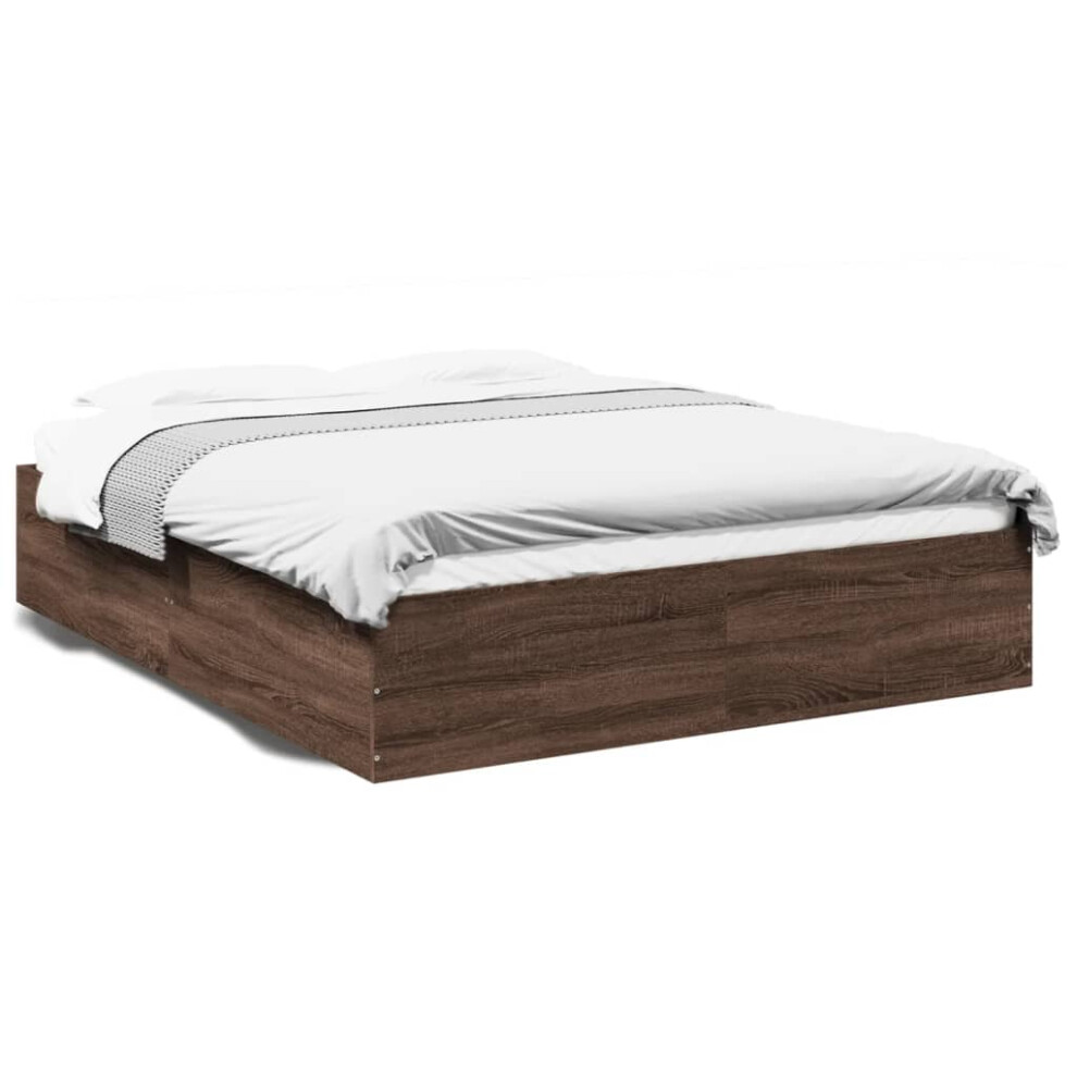 (brown oak, 150 x 200 cm/ 35 cm) vidaXL Bed Frame Home Bed Base Bedstead Brown Oak 140x190 cm Engineered Wood