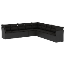 (Without table) vidaXL Garden Sofa Set 9 Piece with Cushions Outdoor Sofa Black Poly Rattan