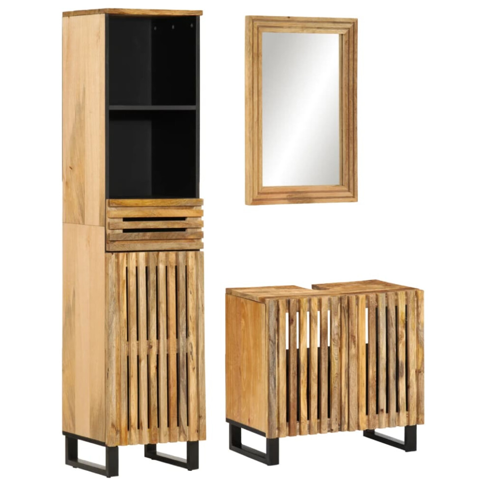 New Vidaxl (, Solid Rough Mango Wood) Bathroom Furniture Set Sink Cabinet Cupboard Solid Wood Rough Mango Brown 3217089