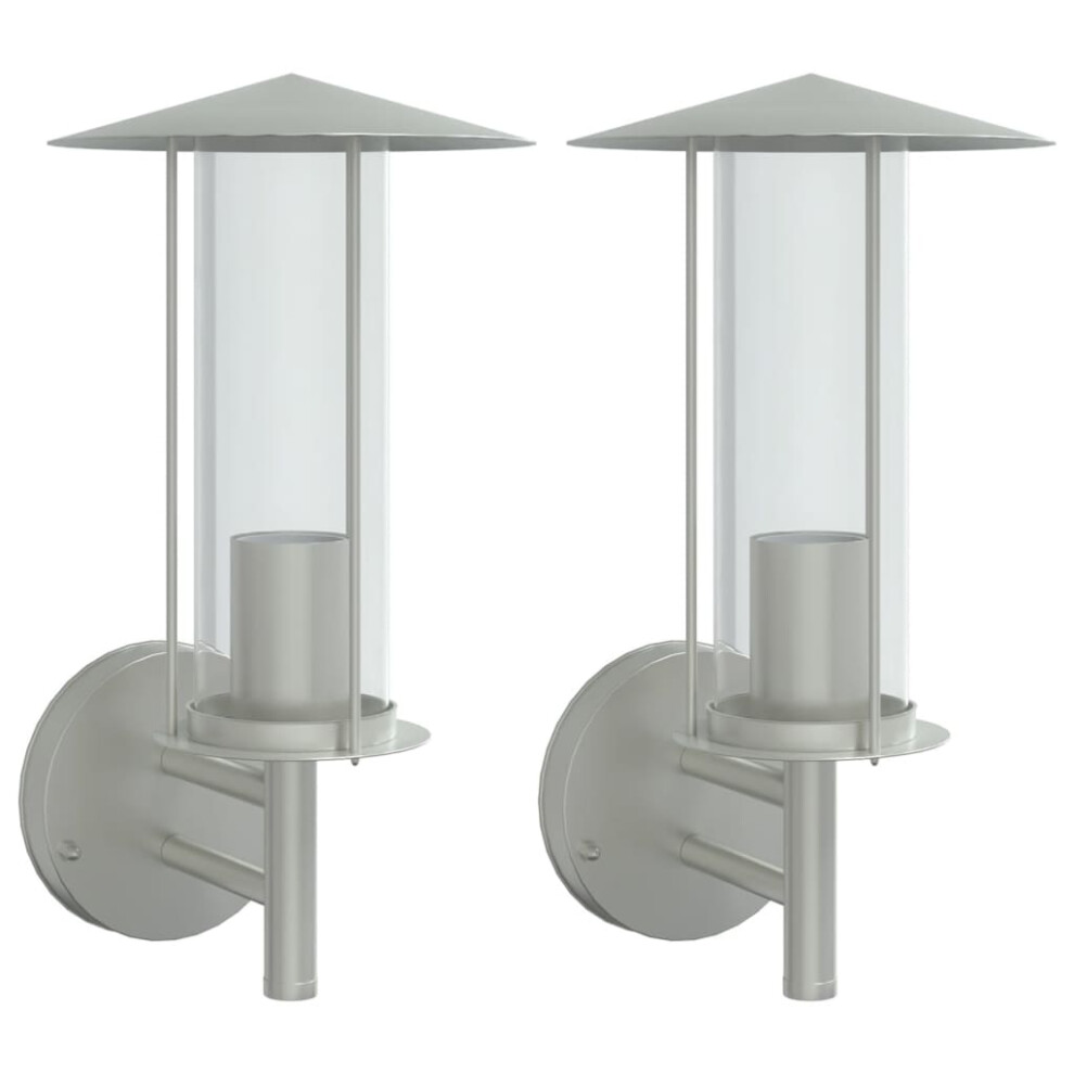 (silver, 2 pcs) vidaXL Outdoor Wall Lights Wall Lamps Garden Wall Lantern Stainless Steel