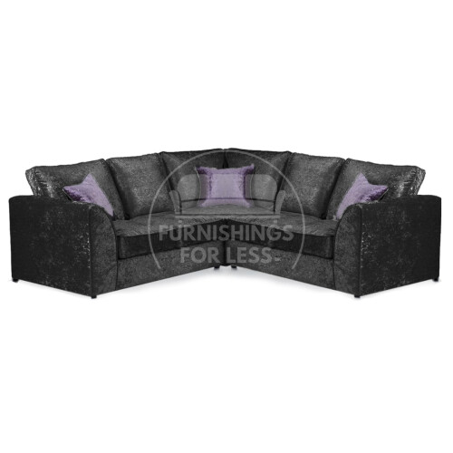 (Black, 5 Seater Symmetrical Corner) Crystal Crushed Velvet Full Back Corner Sofa Range