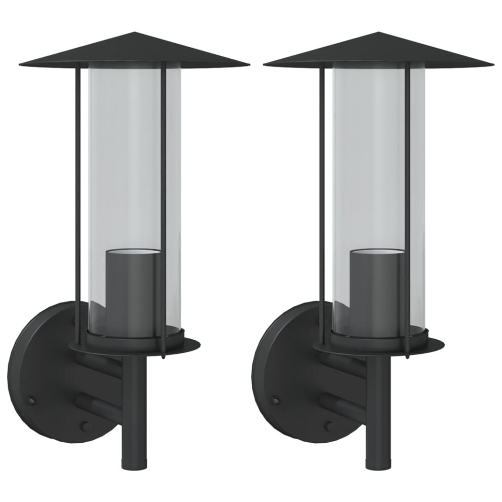 Vidaxl (Black, 2 Pcs) Outdoor Wall Lights Wall Lamps Garden Wall Lantern Stainless Steel