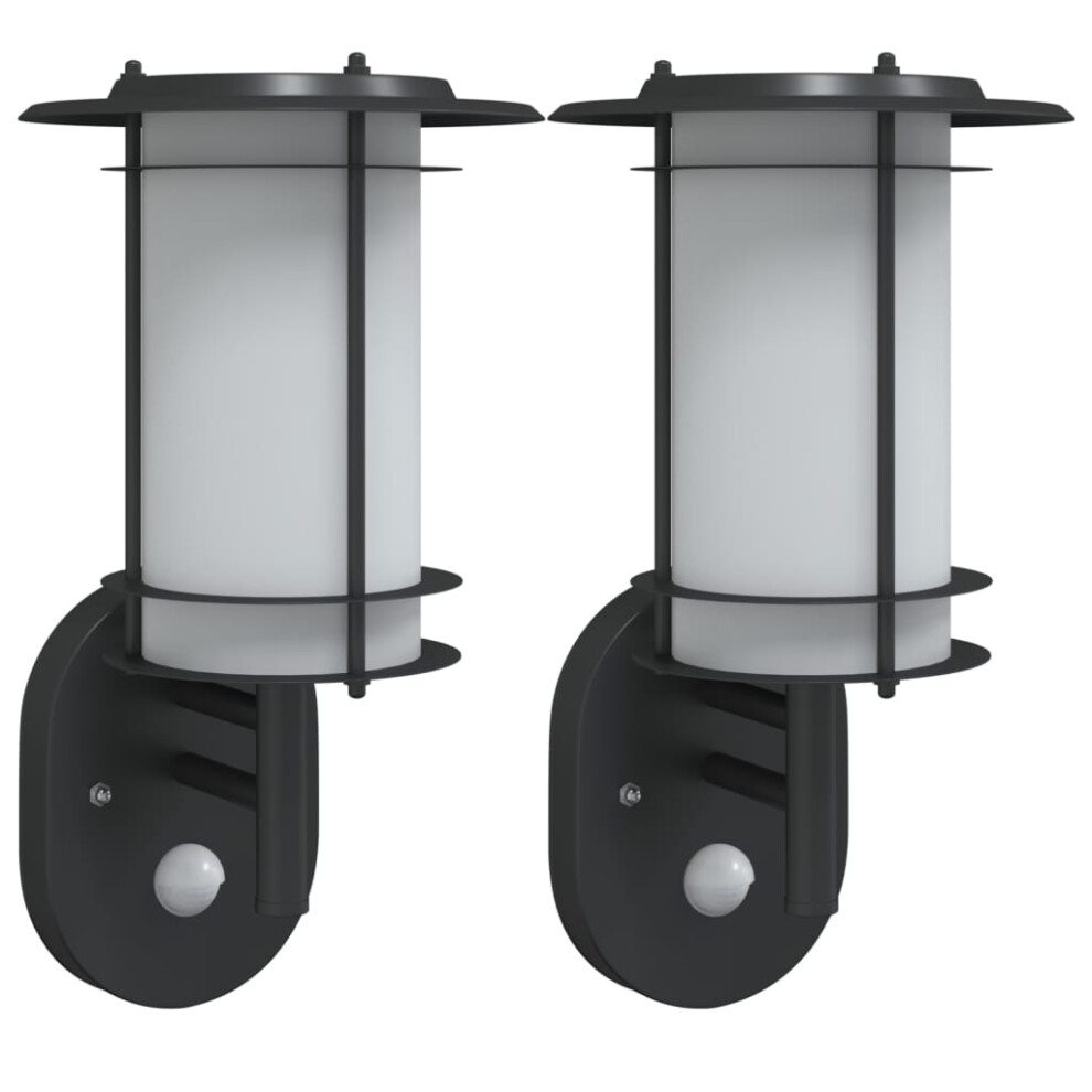 (black, 2 pcs/with sensor) vidaXL Outdoor Wall Lights with Sensors Wall Lamp 2 pcs Black Stainless Steel