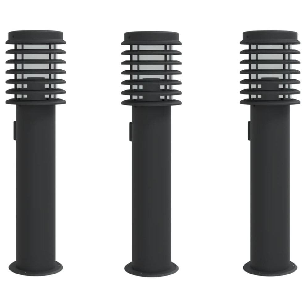 (black, 3 pcs/ with outlet) vidaXL Outdoor Floor Lamp Standing Lamp Floor Light Black Stainless Steel